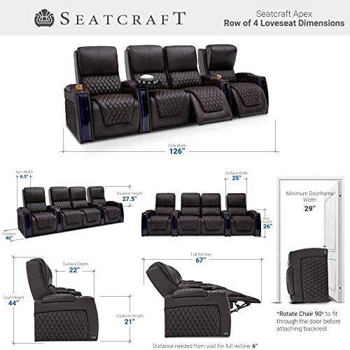 Seatcraft Apex Home Theater Seating - Living Room - Top Grain Leather - Power Recliner - Power Headrests - Power Lumbar - LED Armrests