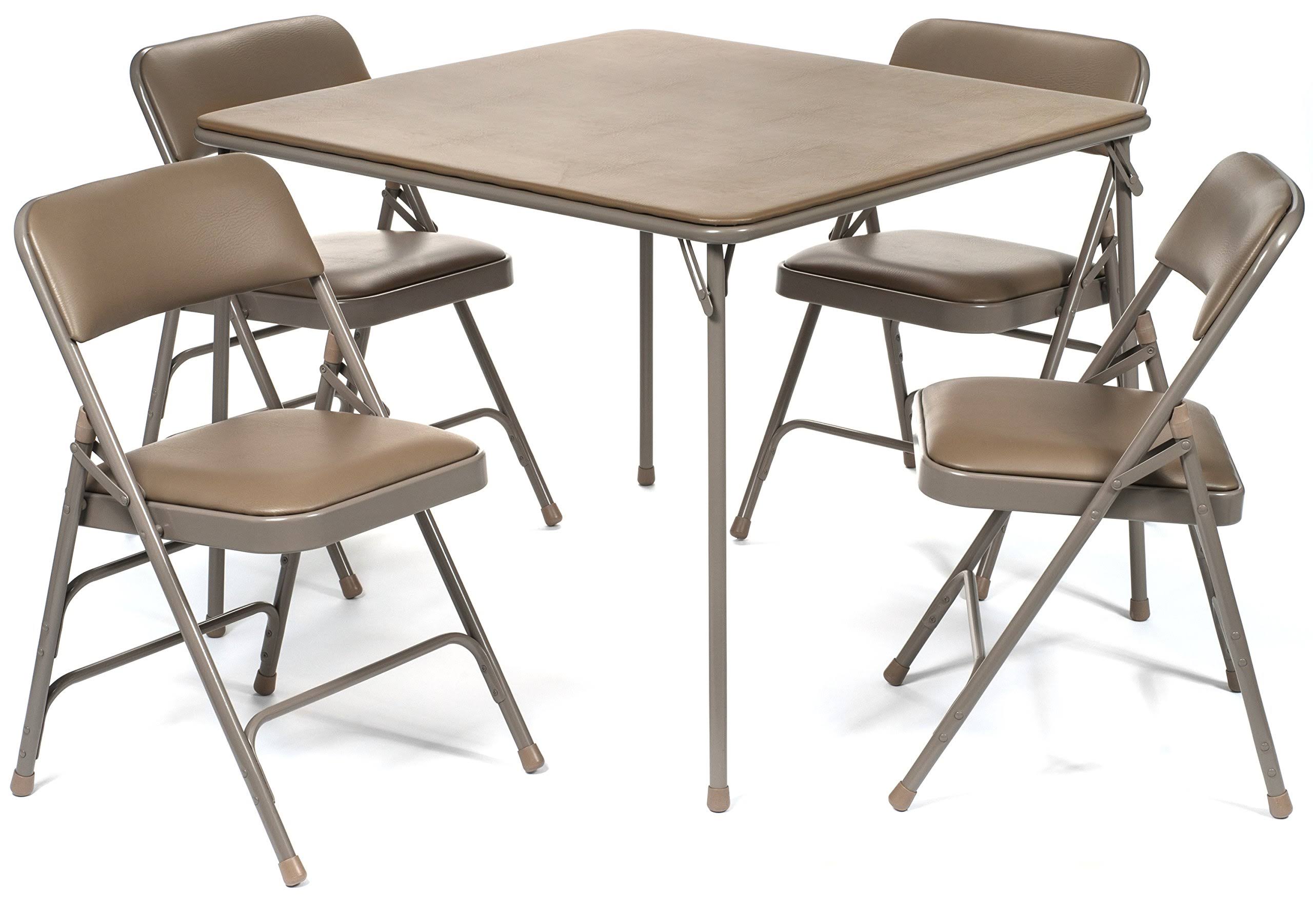 5pc XL Series Folding Card Table and Vinyl Padded Chair Set, Beige