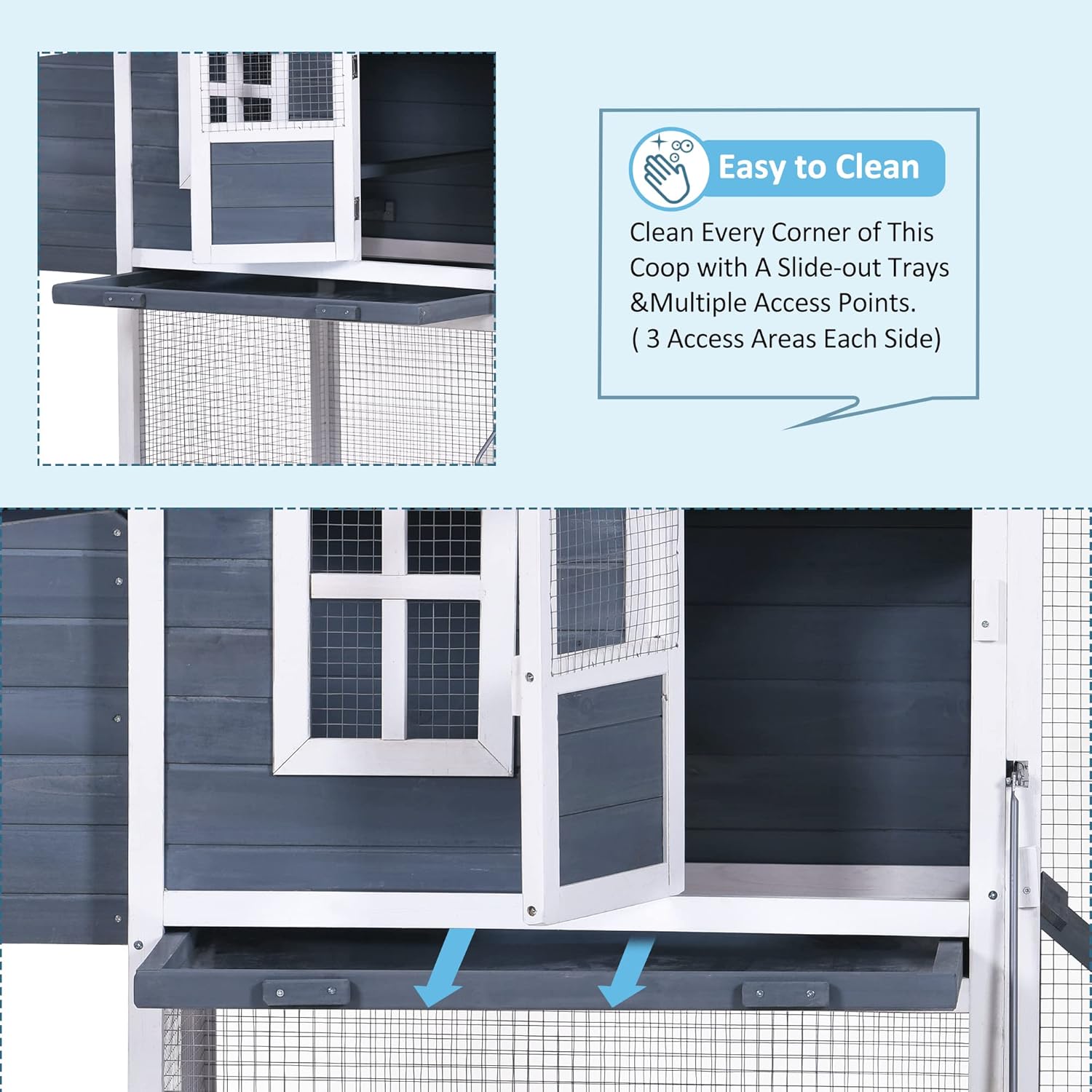 123.6" Chicken Coop Hen House Poultry Cage for 6 Chickens Wooden Rabbit Hutch Small Animal House with Nesting Boxes, 2 Run Play Area, Ramps