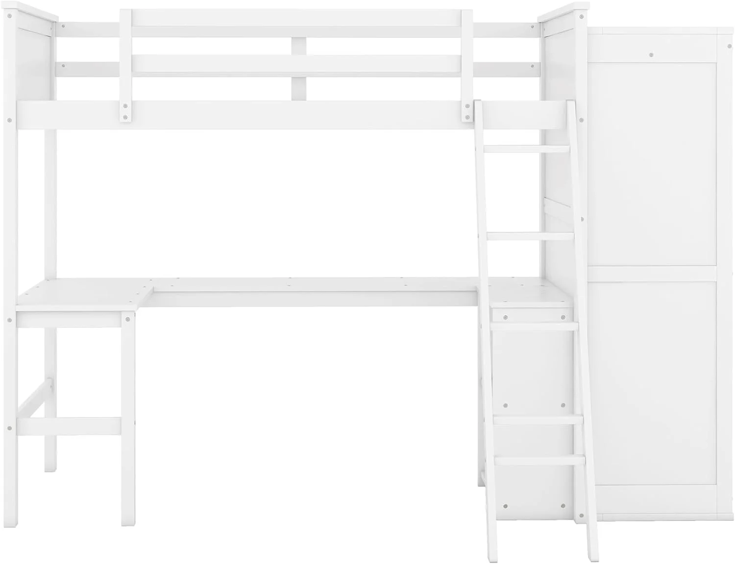 Lof Bed Wih Wardrobe Ad Desk, Wood Size Lof Bed Wih Desk Udereah Ad Sorage Shelves, Lof Bed Wih Close For Kids Boys Girls ees,Whie