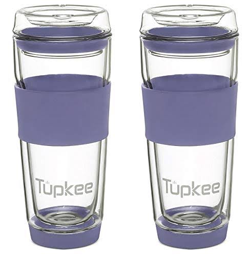Tupkee Double Wall Glass Tumbler - 14-Ounce, All Glass Reusable Insulated Tea/Coffee Mug u0026 Lid, Hand Blown Glass Travel Mug