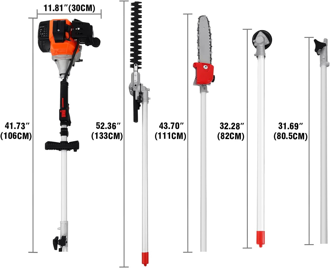 Samger 52CC 5 in 1 Gas Pole Saw Hedge Trimmer Straight Shaft Brush Cutter with Extension Pole