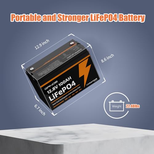 12V 100Ah LiFePO4 Battery Group 31 Lithium Battery With Built-in 100A BMS, 1.28kWh Up to 15000 Deep Cycles Rechargeable Battery for RV, Marine