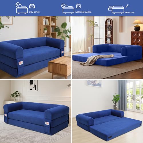 Convertible Sleeper Sofa Bed with Cylindrical Pillow, Comfy Foldable Sofa Bed Compressed Sofa in Box