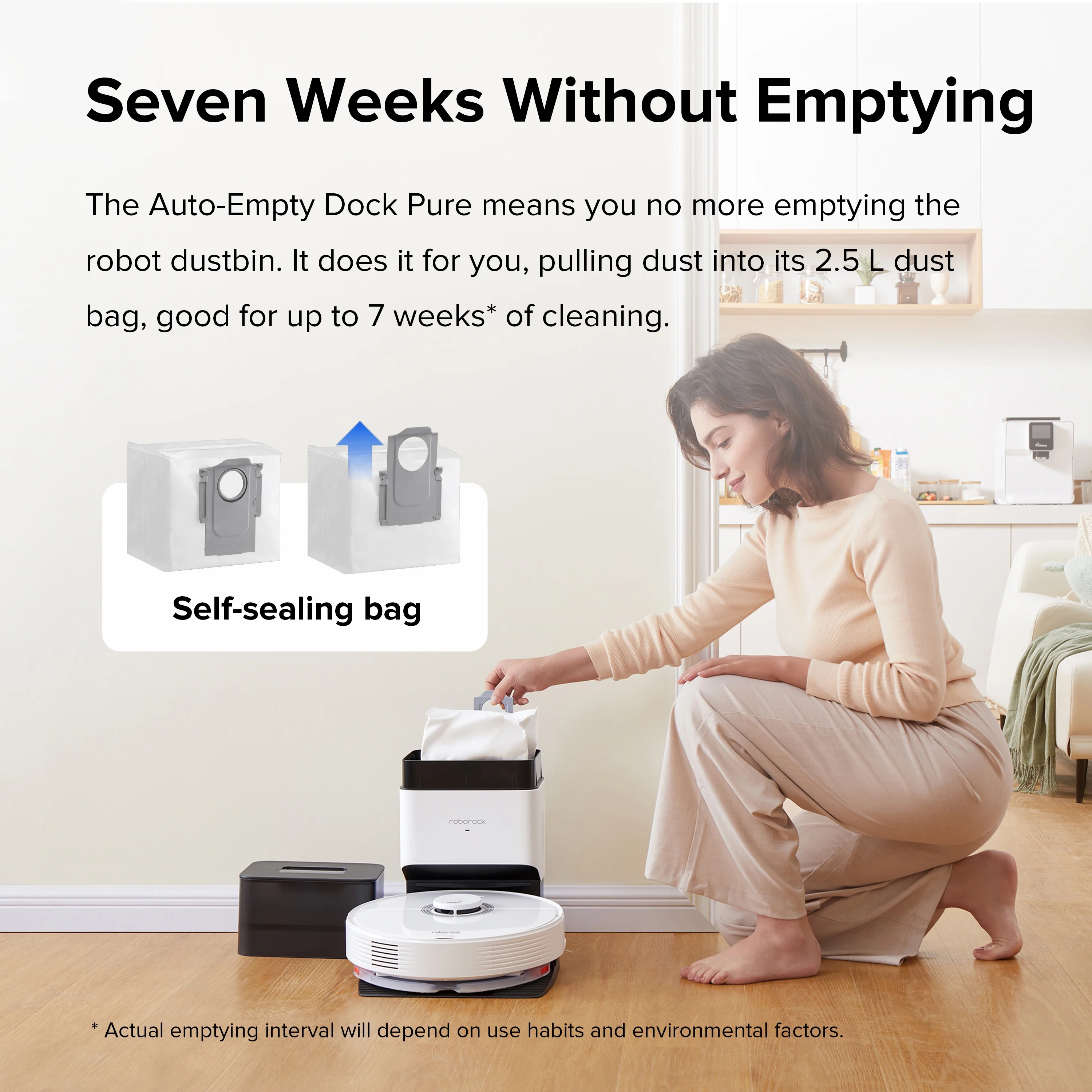 Roborock® Q7 Max+ Robot Vacuum Cleaner with Auto-Empty Dock Pure, 4200Pa Suction, No-Mop&No-Go Zones（White）