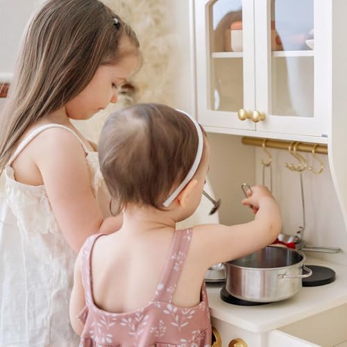 Tiny Land Play Kitchen for Kids with Enhanced Storage – Modern Toddler Kitchen Playset with Stove, Sink & Accessories, Organized Wooden Toy Kitchen
