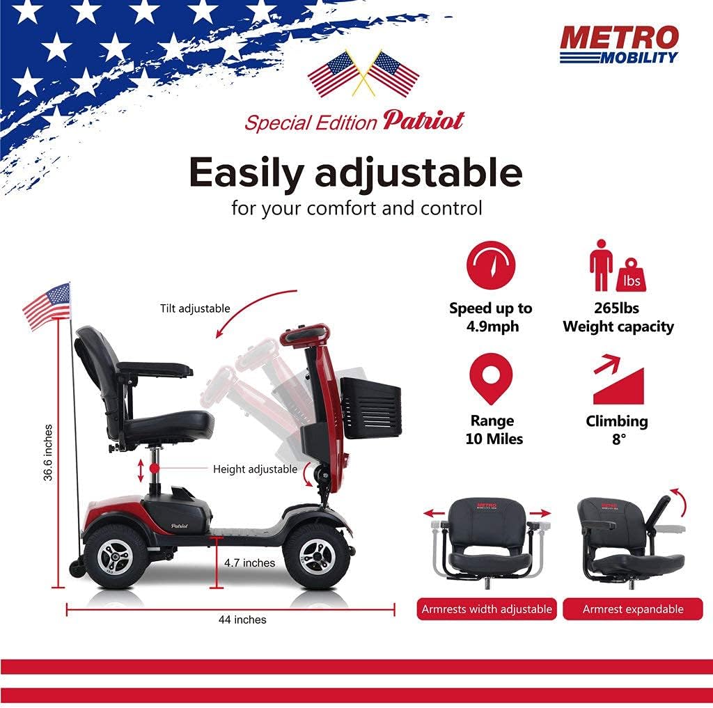 Metro Mobility 4 Wheel Powered Mobility Scooters for Seniors - 300 lbs Capacity Electric Scooter with Seat for Adults, Travel