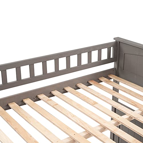 Ball & Cast Twin-Over-Twin Bunk Bed with Twin-Size Trundle and 3 Storage Stairs,Wood Bunkbed w/Full-Length Guardrails,Slat Support