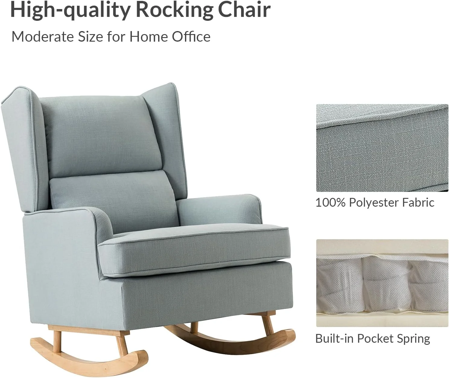Modern Accent Rocking Chair Tufted Upholstered Linen Wingback For Nursery, Comfy Living Room Lounge Armchair