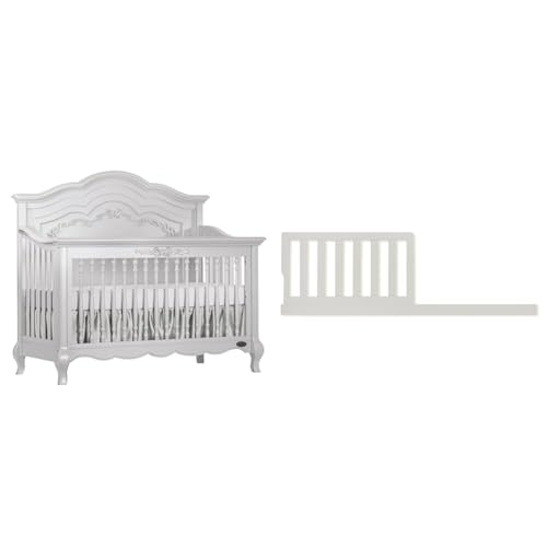 Evolur Aurora 5-in-1 Convertible Crib in Frost, Greenguard Gold Certified, Features 3 Mattress Height Settings, Sturdy and Spacious Baby Crib