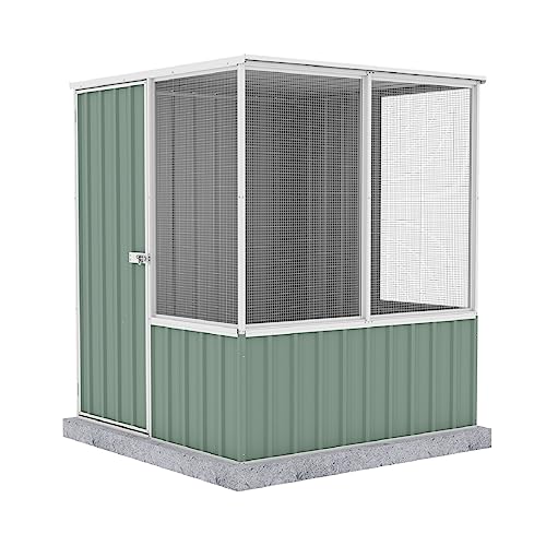 Absco Poultry Paradise: Large Chicken Coop & Chicken Run, 5'x5' Pale Eucalypt Green with Mesh Panels, Side Access Door, Aviary