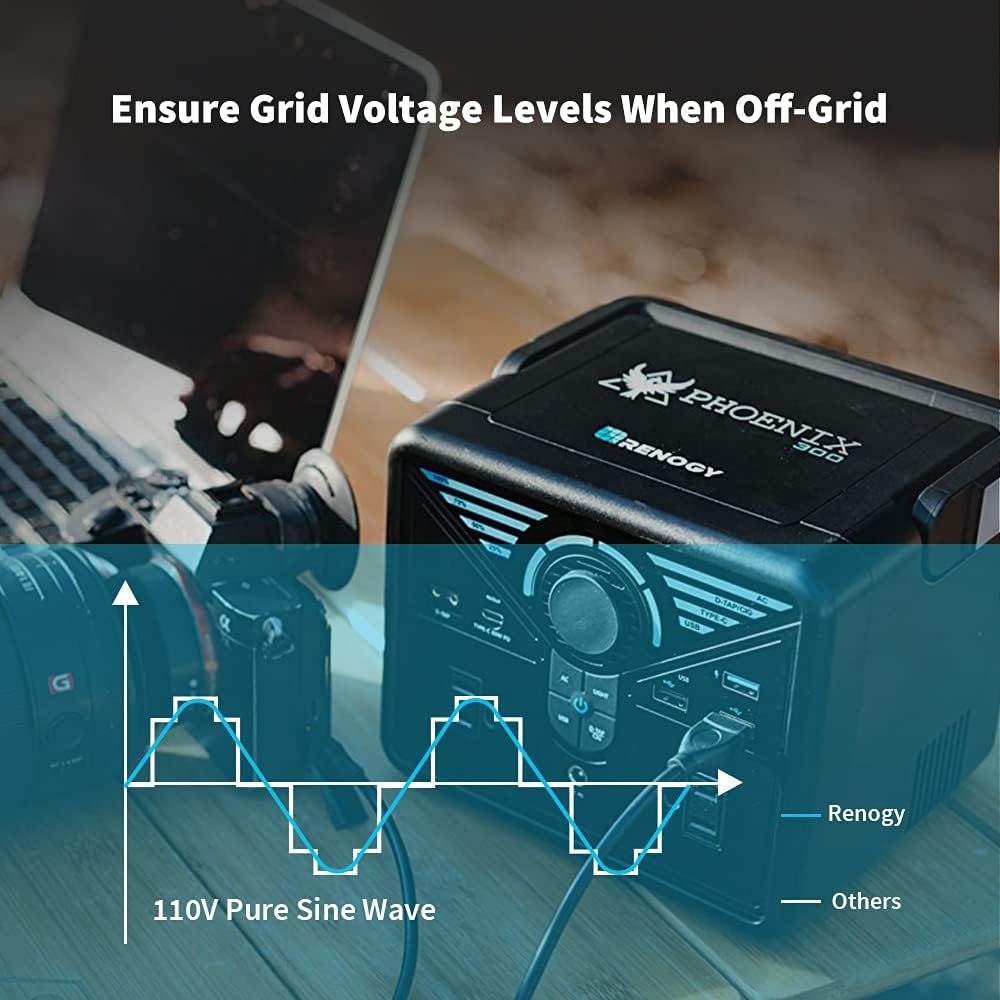 Renogy Solar Generator Phoenix 300 Portable Power Station, 337Wh CPAP Outdoor Backup Lithium Battery Charger with 2 AC Outlets