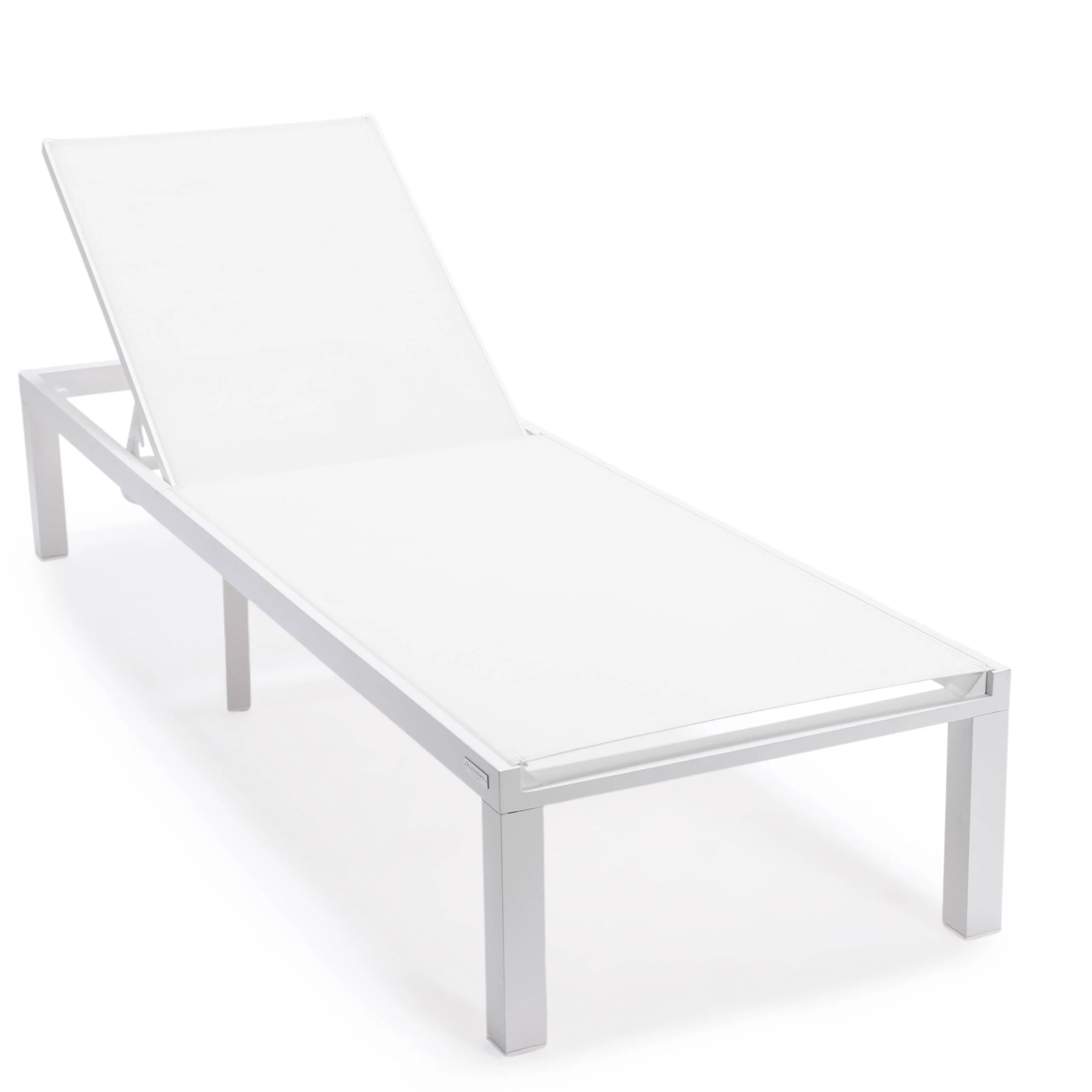 LeisureMod Marlin Poolside Outdoor Patio Lawn and Garden Modern White Powder Coated Aluminum Frame Suntan Sling Chaise Lounge Chair, Set of 2 (White)