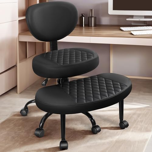 Ergonomic Cross Legged Office Chair with Wheels - Adjustable Height for Meditation, ADHD Desk & Yoga - Wide Criss Cross Design with Lumbar Support
