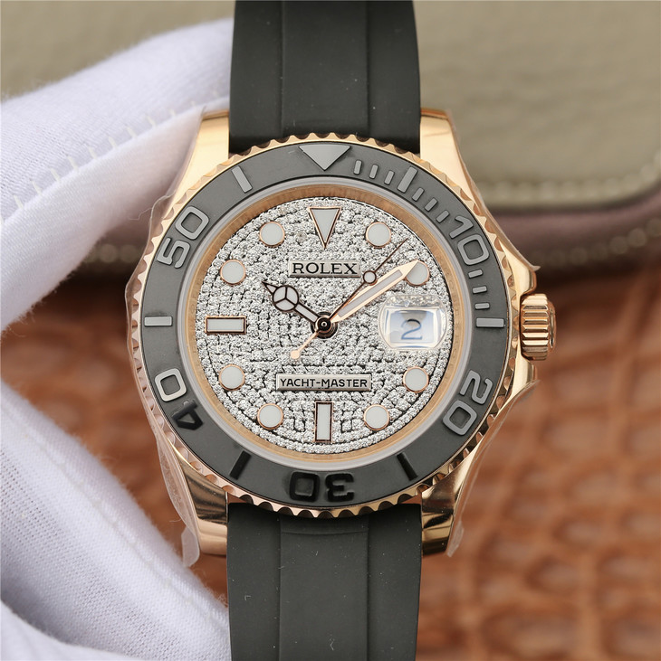 Yacht Master 1 Golden Diamond Dial Rubber Strap 40mm