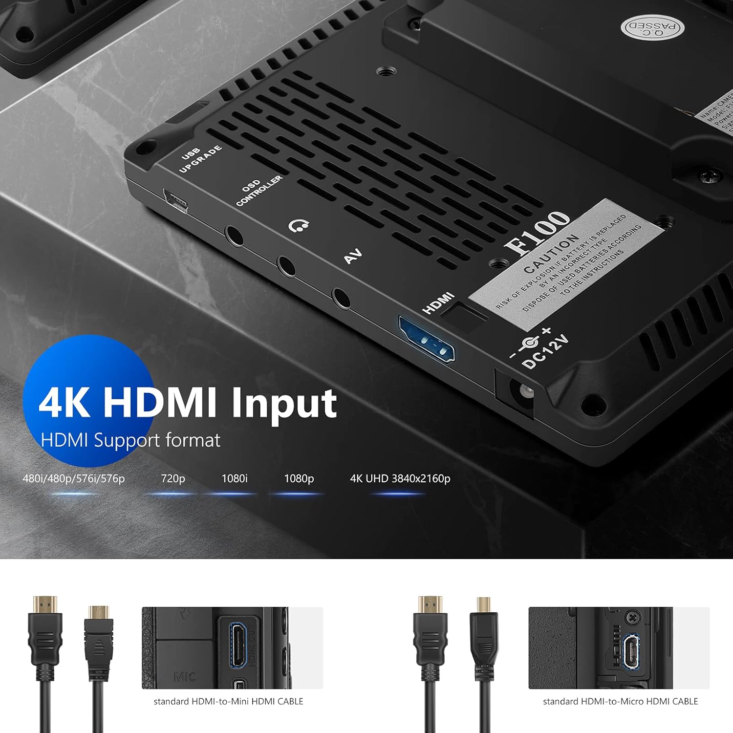 Neewer F100 7inch Camera Field Monitor HD Video Assist IPS 1280x800 4K HDMI Input 1080p with Sunshade and Ball Head for DSLR Cameras