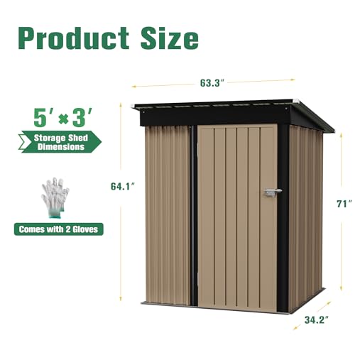 Flamaker Storage Shed Waterproof Metal Garden Shed with Lockable Door Utility Tool Shed Outdoor Storage for Backyard, Patio and Lawn (5 x 3 FT)