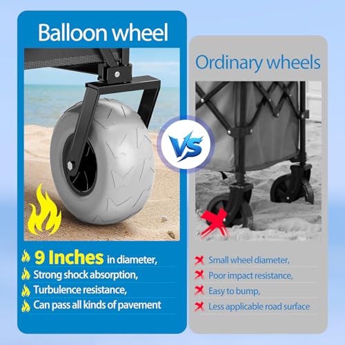 Beach Wagon with Big Wheels for Sand,Heavy Duty Collapsible Wagon with All-Terrain 9" Pneumatic Tires and Detachable Cooler