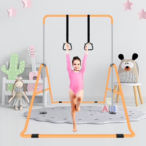 Expandable Gymnastics Bar for Kids, Adjustable Height Junior Training Kip Bar, Folding Gymnastic Horizontal Bars Monkey Bar