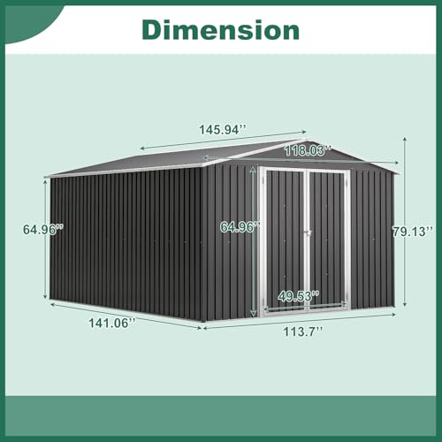 6x4 ft Small Outdoor Metal Storage Shed with Floor Frame & Lockable Door, Heightened Entry Garden Tool Shed for Backyard, Durable Galvanized Steel