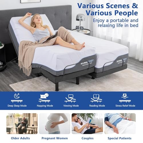 Split King Adjustable Bed Frame with Mattress, 12 Inch Grey Gel Memory Foam Medium-Firm Mattress in Box