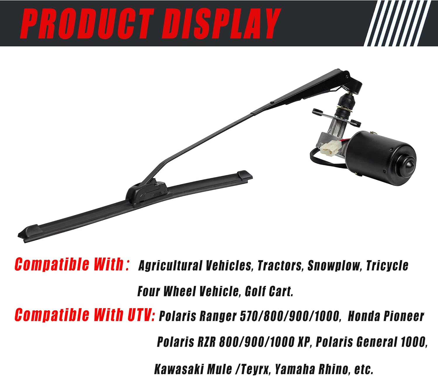 Electric UTV Windshield Wiper Kit with12V Electric Motor, Washer Pump, Wiper Compatible with Polaris RZR 900 1000, Can Am, etc