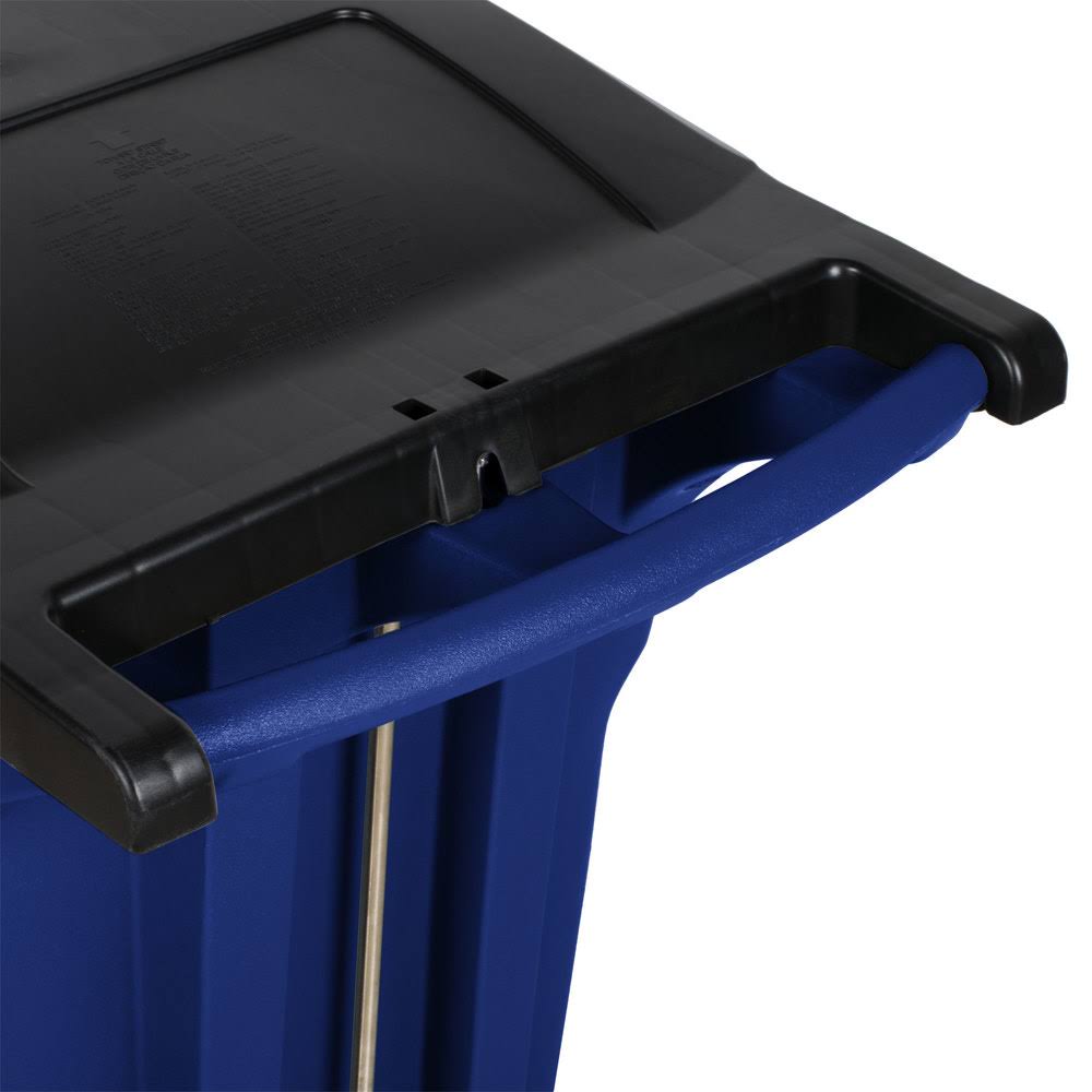 Rubbermaid 65 gal., Rectangular, Rollout Trash Can, Plastic, Blue 1971976