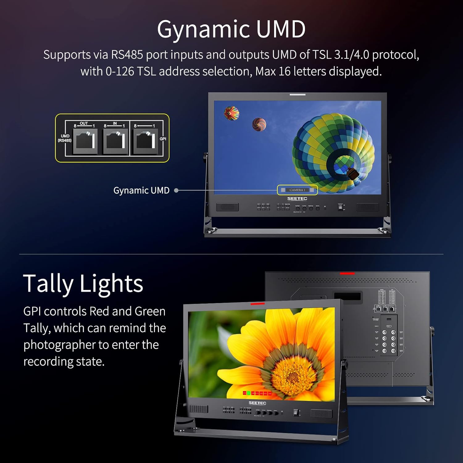 SEETEC ATEM215S 21.5 inch Multi Camera Broadcast Production Monitor with LUT Waveform HDR 3G SDI Input and Output HDMI Full HD 1920x1080
