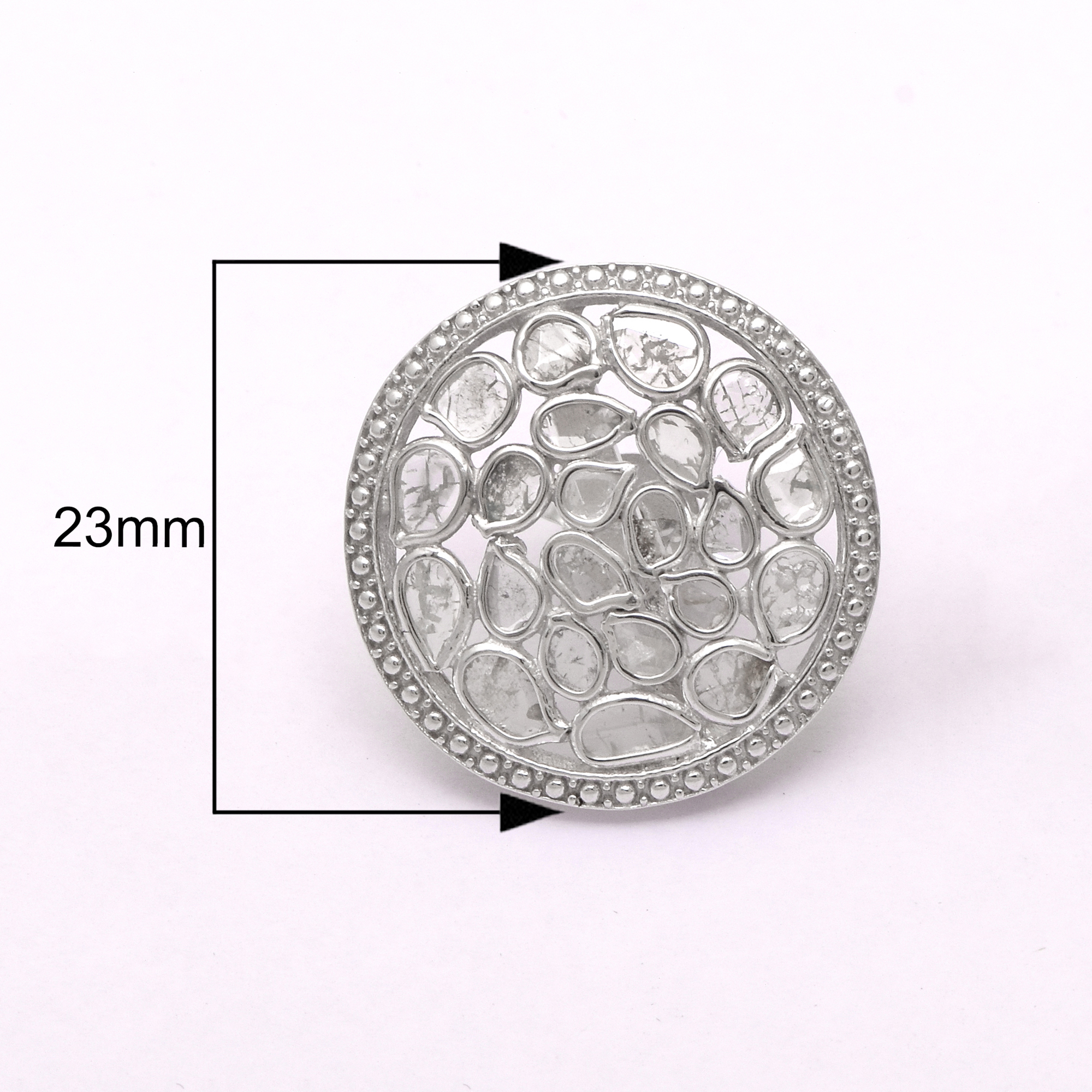 1.85 CTW Natural Diamond Polki Round Studs 925 Sterling Silver Platinum Plated Handmade Slice Diamond Earrings