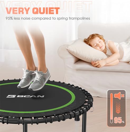 BCAN 450/550 LBS Foldable Mini Trampoline, 40"/48" Fitness Trampoline with Bungees, U Shape Adjustable Foam Handle