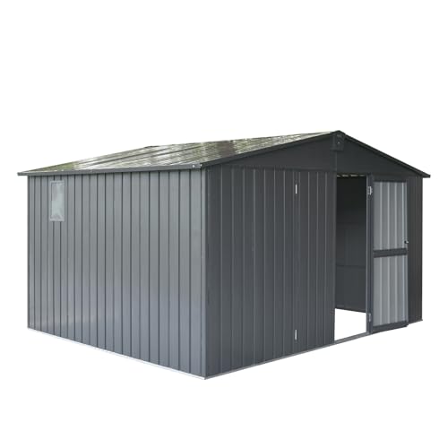 6x4 ft Small Outdoor Metal Storage Shed with Floor Frame & Lockable Door, Heightened Entry Garden Tool Shed for Backyard, Durable Galvanized Steel