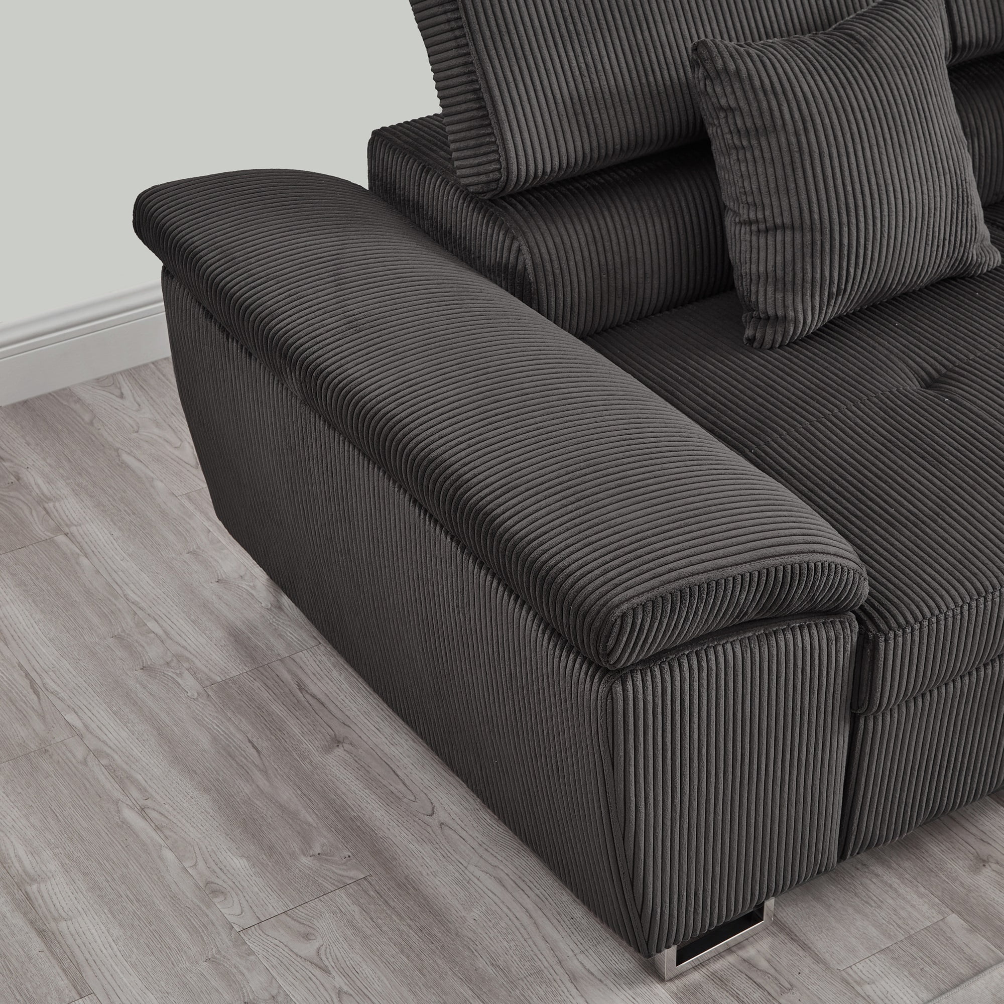 Noodeniya Corner Sofa Couch Pull-Out Bed with Storage Chaise, Convertible Sleeper Sofa Bed, L Shaped Corduroy Right Corner Couch for Living Room