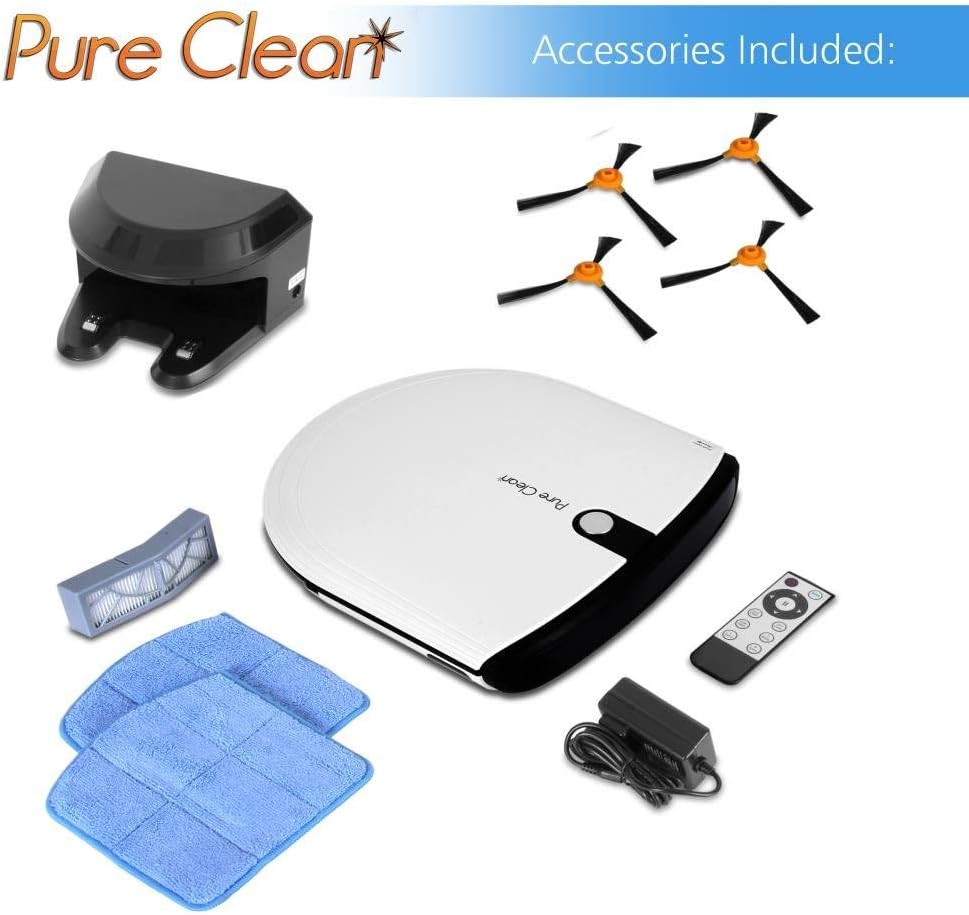PURE CLEAN Robot Vacuum Cleaner - Low Profile Cleans Pet Hair Under Furniture - Automatic Robo Charge Dock