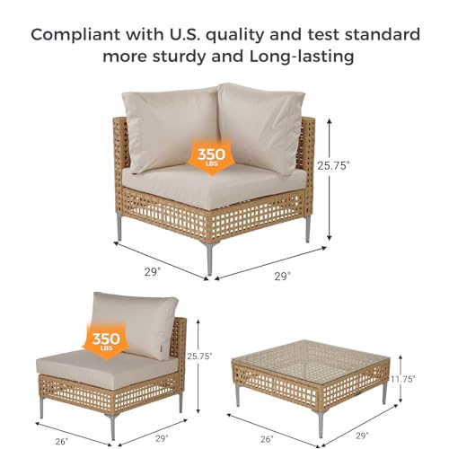 Grand patio 7-Piece Wicker Patio Furniture Set, Boho Outdoor Conversation Set Sectional Sofa with Water Resistant Thick Cushions and Coffee Table