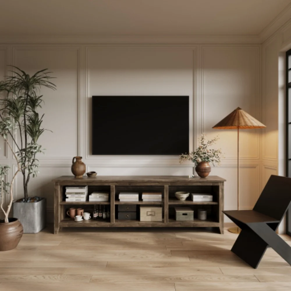 Brown TV station, capable of accommodating 70 inch TV station, media console, entertainment center TV table, 3 storage cabinets
