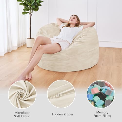 Bean Bag Chairs for Adults - Giant Bean Bag Chair Convertible Bean Bag Bed - Beanbag Chair with Micro Fiber Cover/Furniture Foam Filler