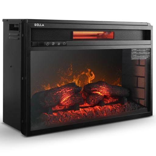 della 26x22 Infrared Fireplace Insert Stove with Glass View and Remote Control Timer Settings, Black