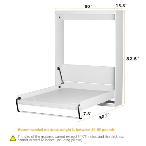 ROOMTEC Twin Size Murphy Wall Bed, White, Space-Saving Furniture Bed Frame for Bed Room,Guest Room,Home Office