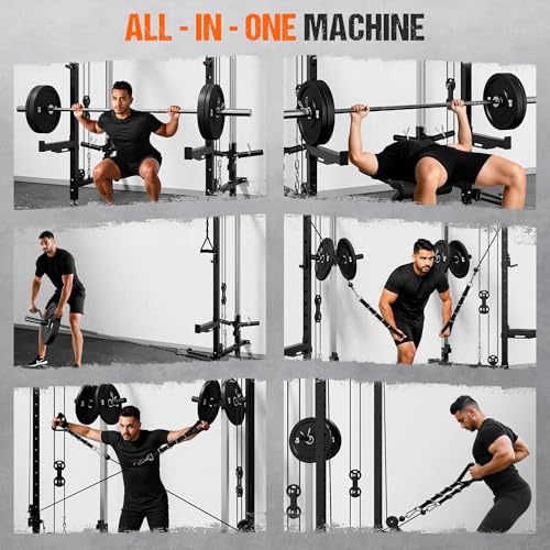 WM3-V4 Folding Squat Rack, Wall Mounted Power Rack with Dual Independent Pulley System