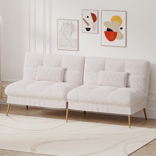 COMHOMA Convertible Futon Sofa Bed, 68″Fabric Futon Couch with Adjustable Backrest, Folding Futon Sleeper Recliner for Living Room Furniture (Black)
