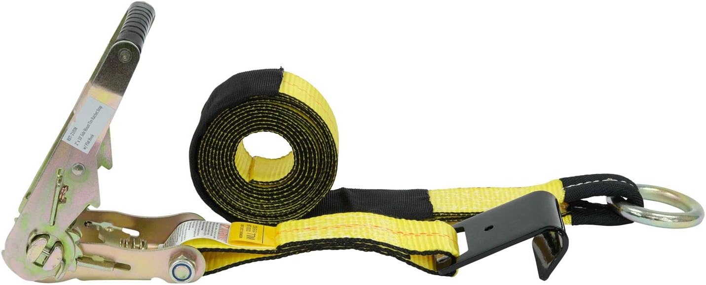 Mytee Products (4 Pack 2 x 14' Car Tie Down Lasso Ratchet Strap with Flat Hook - Tire Straps for Car Trailer - Wheel Straps for Hauling Cars