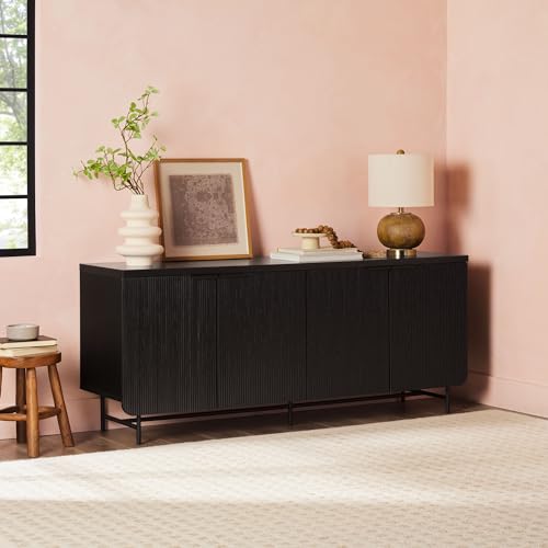 Walker Edison Reema Fluted 4-Door Kitchen Sideboard Buffet Console, 69 Inch, Coastal Oak