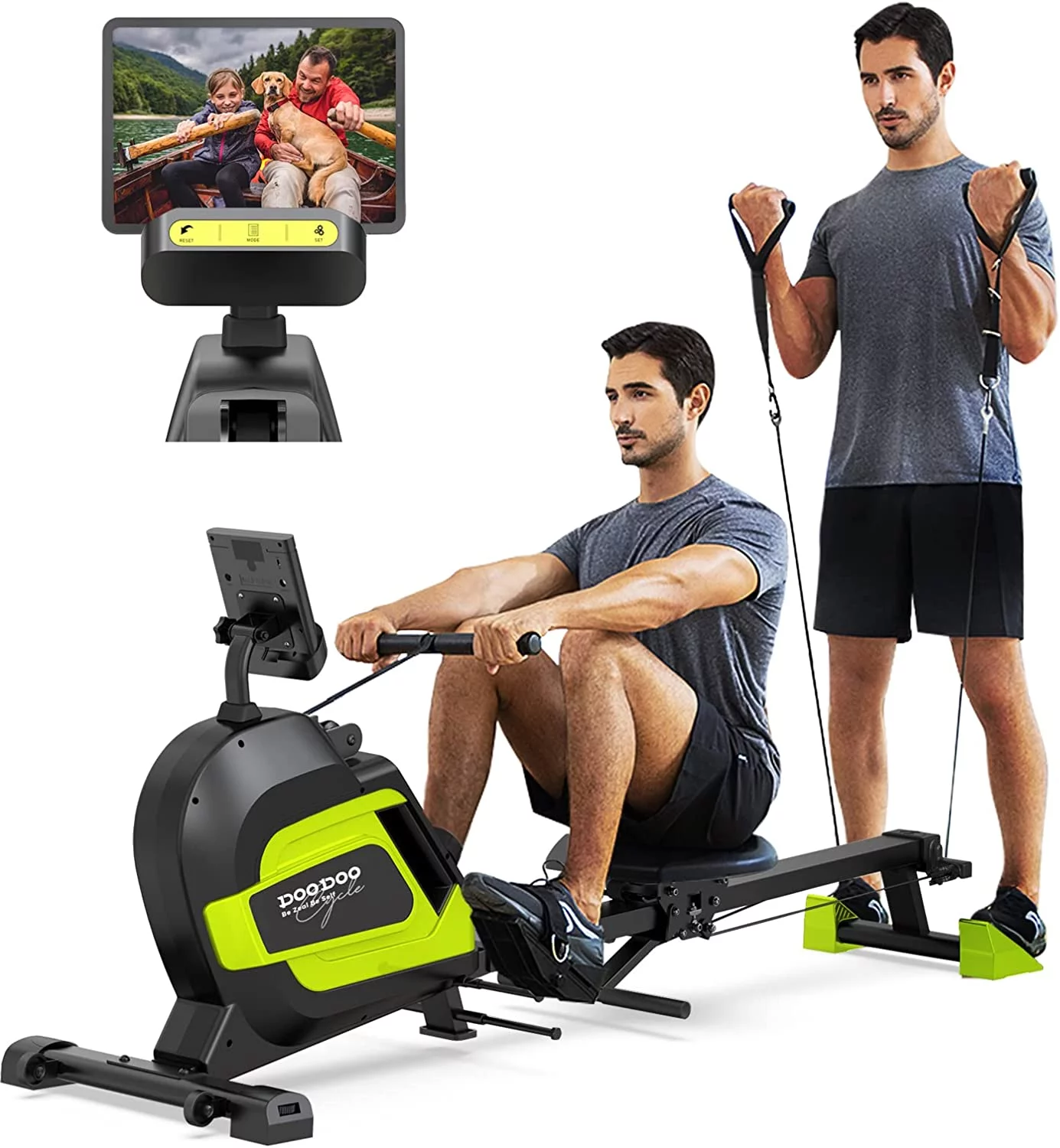 pooboo Rowing Machine Bluetooth 14 Levels Max 350 LBS Magnetic Rower with LCD Monitor, Tablet Holder, Upgraded Rowing Machines for Home use