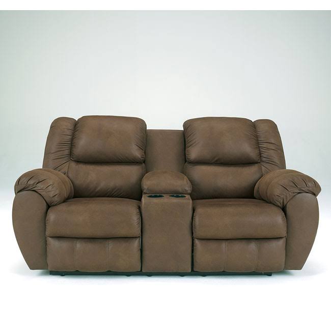 Ashley Quarterback Canyon Reclining Loveseat with Console 3270194
