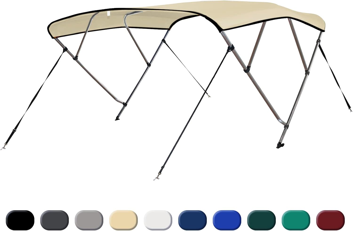 Leader Accessories Sand 4 Bow 8'L x 54" H x 85"-90" W Bimini Top Cover 4 Straps for Front and Rear Includes Mounting Hardwares with 1 Inch Aluminum