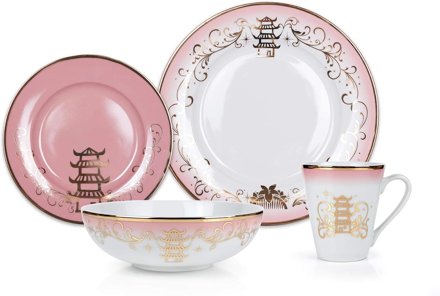 Disney Themed Dinnerware Set - 16 Ceramic Dishes, 4 Place Settings | Collection 2 | Featuring Princesses Tiana, Rapunzel, Aurora