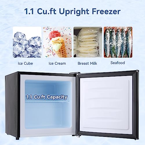 BANGSON Upright Freezer,1.1Cu.ft Mini Freezer with Removable Shelf, Single Door Compact Mini Freezer