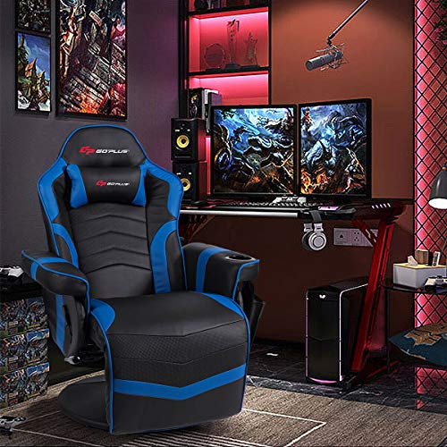 Goplus Massage Gaming Chair, Racing Style Gaming Recliner w/Adjustable Backrest and Footrest