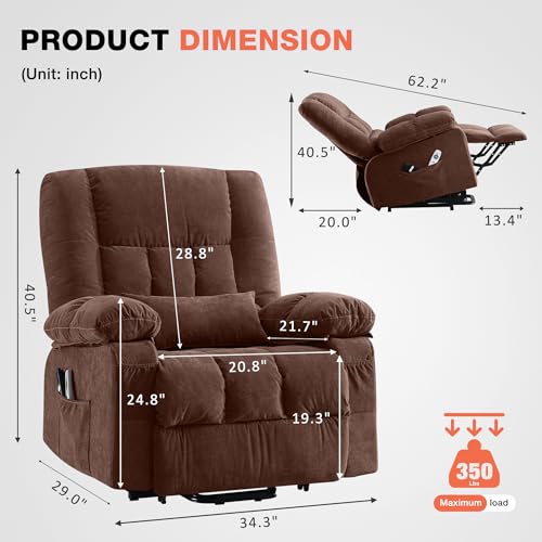 Power Lift Recliner Chair with Vibration Massage and Lumbar Heating for Elderly