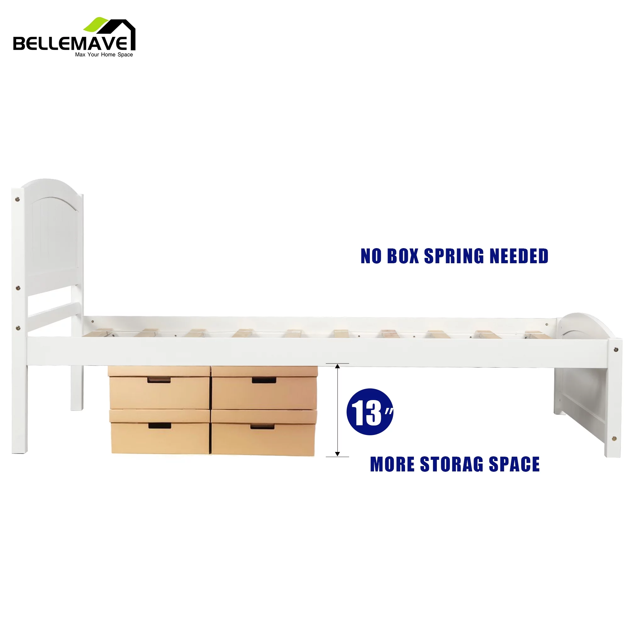 Bellemave Twin Wood Kids Platform Bed for Boys and Girls, White